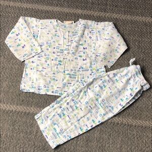 Zara White Pajama Set with Blue and Green Prints